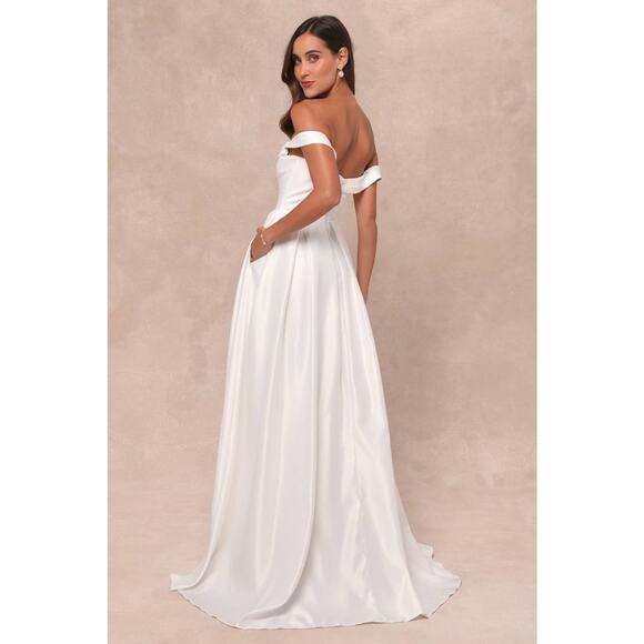 NWT Lulus Extraordinary Vow White Off-the-Shoulder Maxi Dress with Pockets Sz XL - Picture 3 of 9